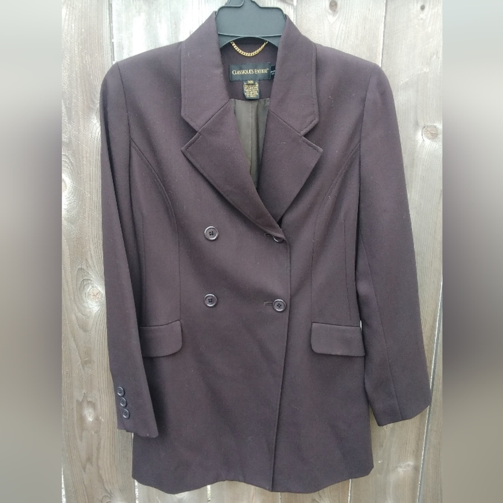 Classiques Entier Double Breasted Jacket Coat Blazer Wool Brown Career - Picture 5 of 6